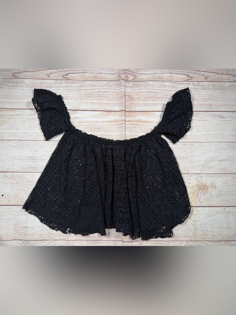 Free People Beach Off-Shoulder Black Eyelet Crop Top‎